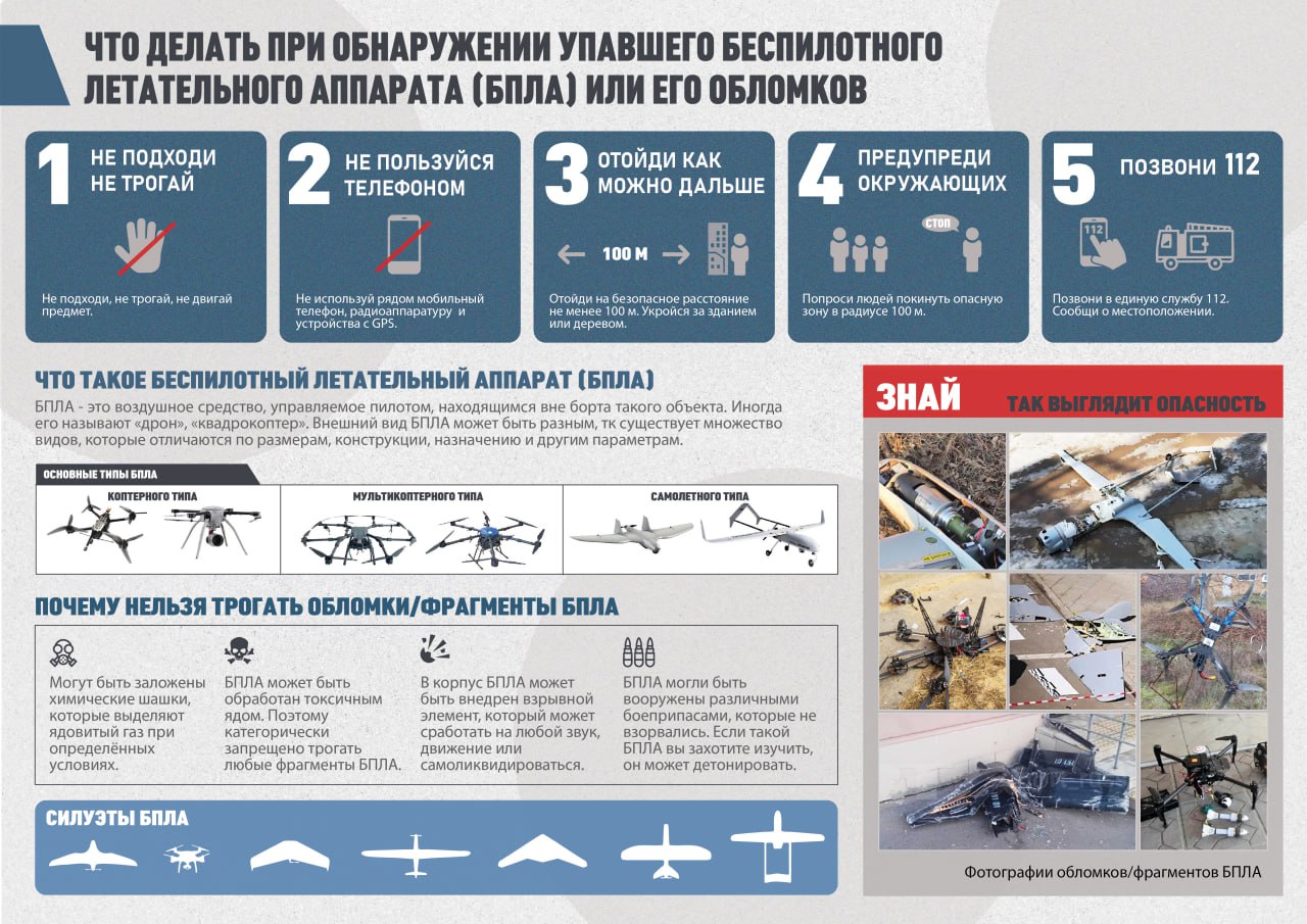 Памятка «Что делать при обнаружении упавшего БПЛА или его обломков».